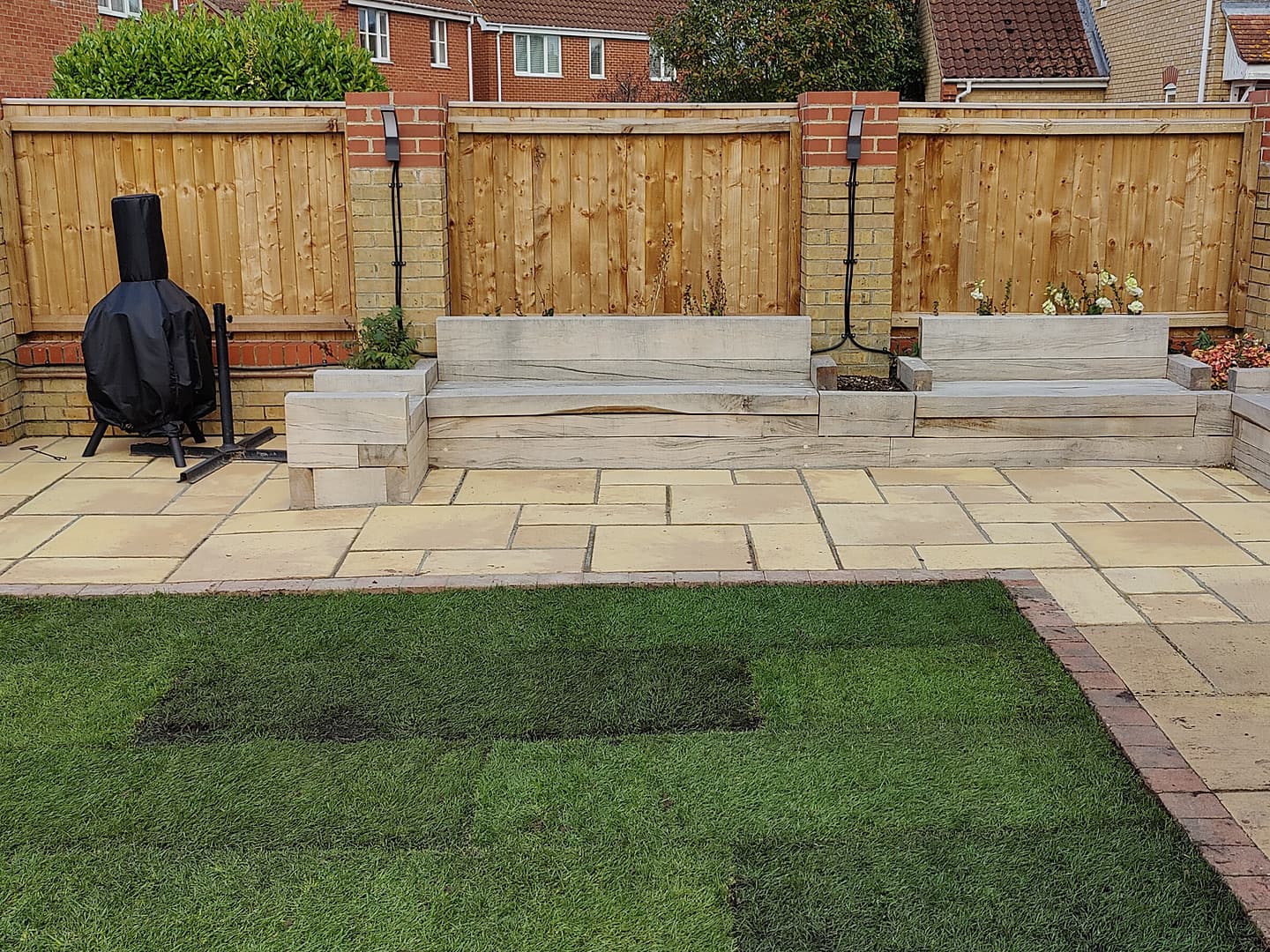 Patio with Built-In Sleeper Bench