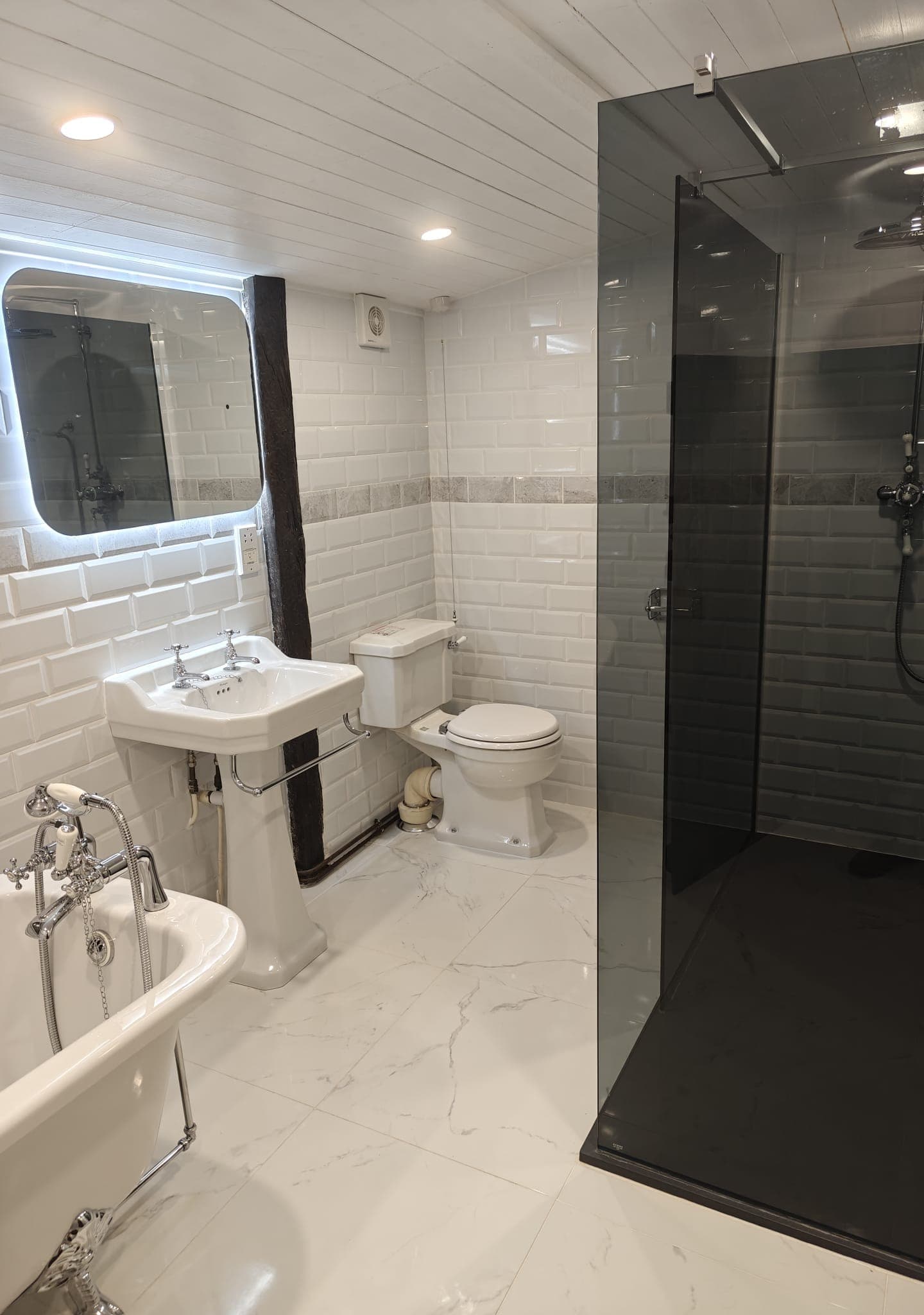 Freestanding Bath and Walk-In Shower
